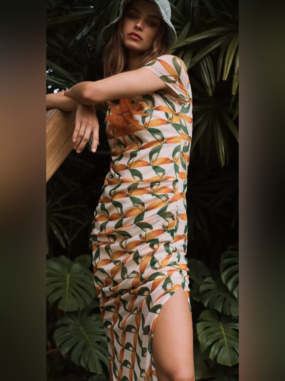 Farm Rio Anthropologie Women Printed Mesh Overlay Midi Dress Size L NWT RV $190